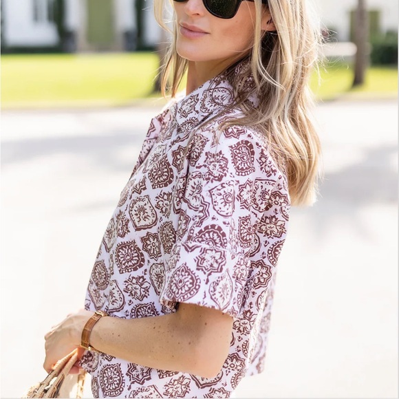 Julia Amory $168 Antibes Shirt Size XS Coco Moroccan Medallion Button Down Top - Picture 4 of 5